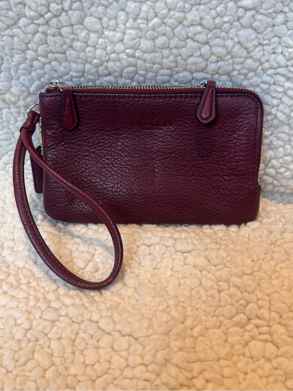 Coach Leather Wristlet Clutch in Deep Burgundy